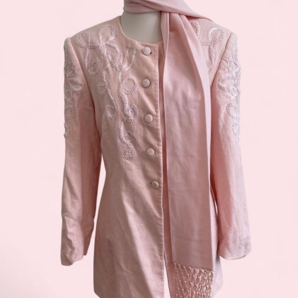 Vintage John Meyer Pink Embroidered Jacket & Scarf Set‎ | Size 16